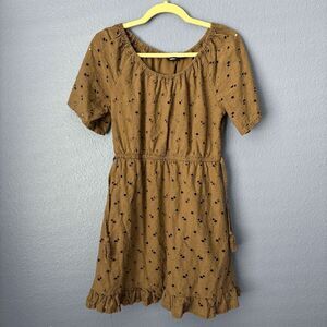 Nuon Women's Dress Brown Broderie Puff Sleeve Mini Short Sleeve Medium Tie Waist